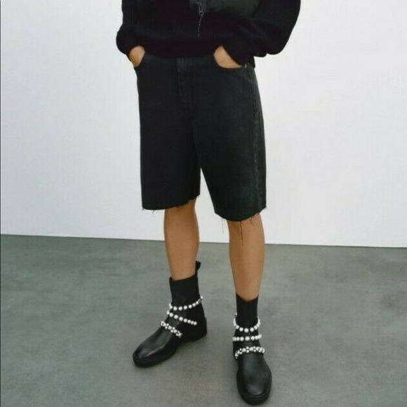 ZARA PEARL STRAP LOW HEELED LEATHER ANKLE BOOTS - Picture 11 of 13